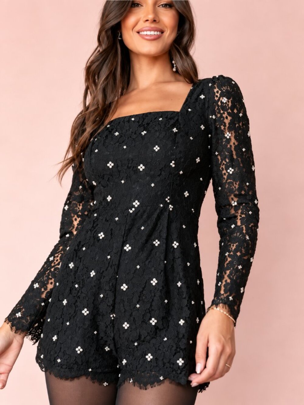 Petal & Pup NEW Stars Aligned Black Jewel Embellished Lace Shorts Romper SZ XS
